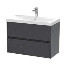 Nuie Havana 800mm Wall Hung 2 Drawer Unit & Basin 3 Contemporary Graphite Grey Woodgrain MFC Textured Woodgrain 589x810x395mm - JJ Building Materials