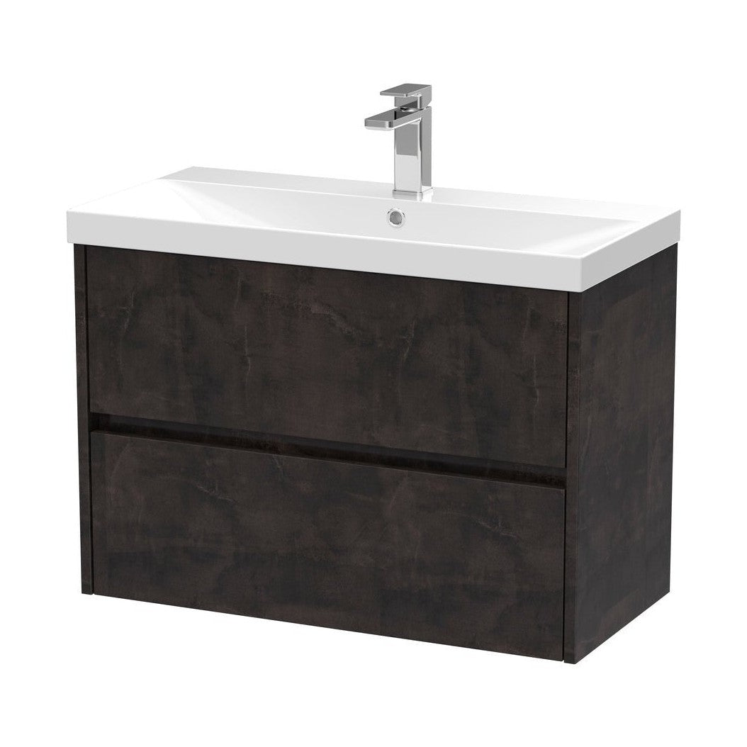 Nuie Havana 800mm Wall Hung 2 Drawer Unit & Basin 3 Contemporary Metallic Slate MFC Textured Matt 589x810x395mm - JJ Building Materials