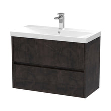 Nuie Havana 800mm Wall Hung 2 Drawer Unit & Basin 3 Contemporary Metallic Slate MFC Textured Matt 589x810x395mm - JJ Building Materials