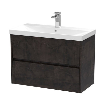 Nuie Havana 800mm Wall Hung 2 Drawer Unit & Basin 3 Contemporary Metallic Slate MFC Textured Matt 589x810x395mm - JJ Building Materials