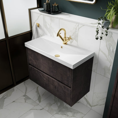 Nuie Havana 800mm Wall Hung 2 Drawer Unit & Basin 3 Contemporary Metallic Slate MFC Textured Matt 589x810x395mm - JJ Building Materials