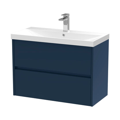 Nuie Havana 800mm Wall Hung 2-drawer Unit & Basin 3 Contemporary Midnight Blue MFC Painted Matt 589x810x395mm - JJ Building Materials