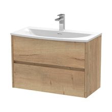 Nuie Havana 800mm Wall Hung 2 Drawer Unit & Basin 4 Contemporary Autumn Oak MFC Textured Woodgrain 564x810x440mm - JJ Building Materials