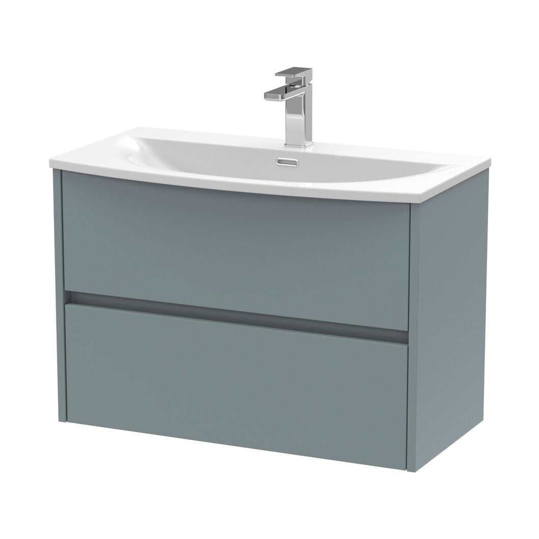 Nuie Havana 800mm Wall Hung 2 Drawer Unit & Basin 4 Contemporary Coastal Grey MFC Smooth Matt 564x810x440mm - JJ Building Materials