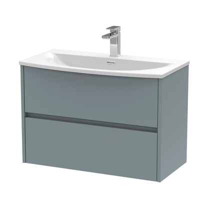 Nuie Havana 800mm Wall Hung 2 Drawer Unit & Basin 4 Contemporary Coastal Grey MFC Smooth Matt 564x810x440mm - JJ Building Materials