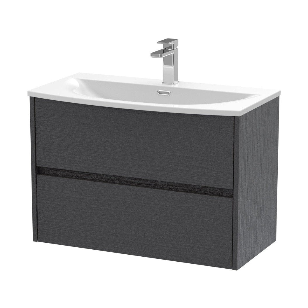 Nuie Havana 800mm Wall Hung 2 Drawer Unit & Basin 4 Contemporary Graphite Grey Woodgrain MFC Textured Woodgrain 564x810x440mm - JJ Building Materials