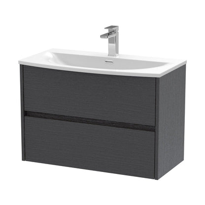 Nuie Havana 800mm Wall Hung 2 Drawer Unit & Basin 4 Contemporary Graphite Grey Woodgrain MFC Textured Woodgrain 564x810x440mm - JJ Building Materials