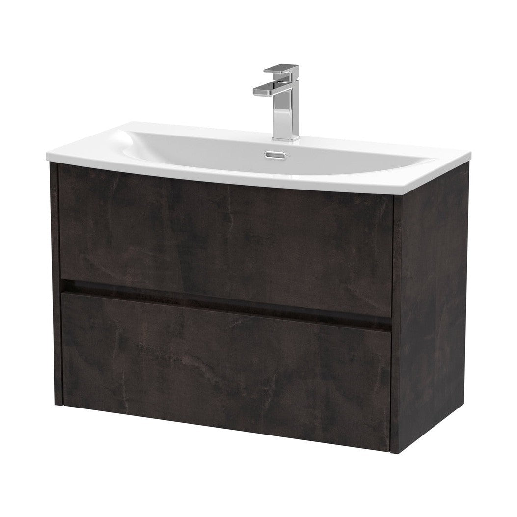 Nuie Havana 800mm Wall Hung 2 Drawer Unit & Basin 4 Contemporary Metallic Slate MFC Textured Matt 564x810x440mm - JJ Building Materials