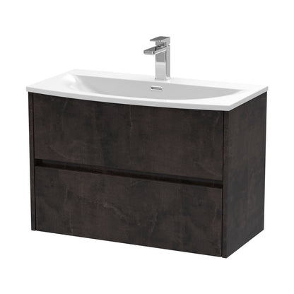 Nuie Havana 800mm Wall Hung 2 Drawer Unit & Basin 4 Contemporary Metallic Slate MFC Textured Matt 564x810x440mm - JJ Building Materials