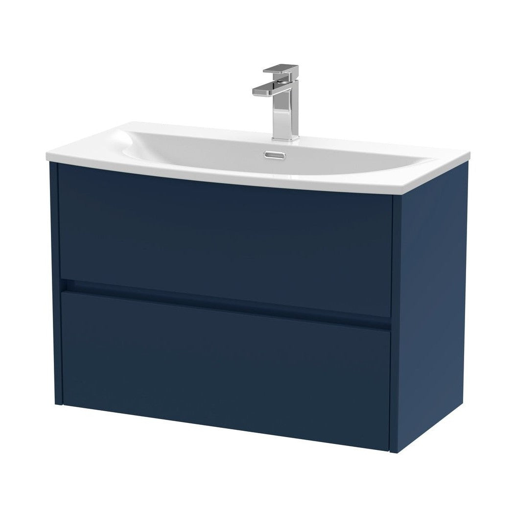 Nuie Havana 800mm Wall Hung 2-drawer Unit & Basin 4 Contemporary Midnight Blue MFC Painted Matt 569x810x440mm - JJ Building Materials