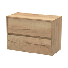 Nuie Havana 800mm Wall Hung 2 Drawer Unit & Worktop Contemporary Autumn Oak MFC Textured Woodgrain 557x805x390mm - JJ Building Materials