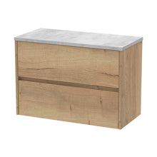Nuie Havana 800mm Wall Hung 2 Drawer Unit & Worktop Contemporary Autumn Oak MFC Textured Woodgrain 561x805x390mm - HAV806LBG - JJ Building Materials