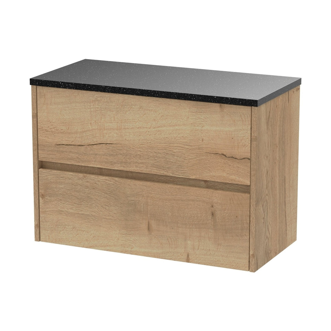Nuie Havana 800mm Wall Hung 2 Drawer Unit & Worktop Contemporary Autumn Oak MFC Textured Woodgrain 561x805x390mm - HAV806LSB - JJ Building Materials