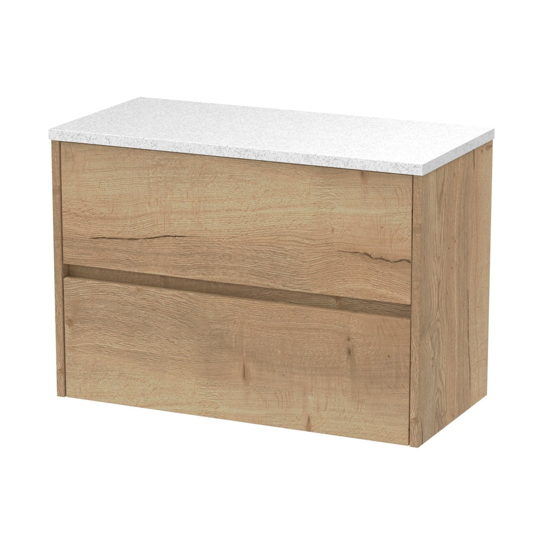 Nuie Havana 800mm Wall Hung 2 Drawer Unit & Worktop Contemporary Autumn Oak MFC Textured Woodgrain 561x805x390mm - HAV806LSW - JJ Building Materials
