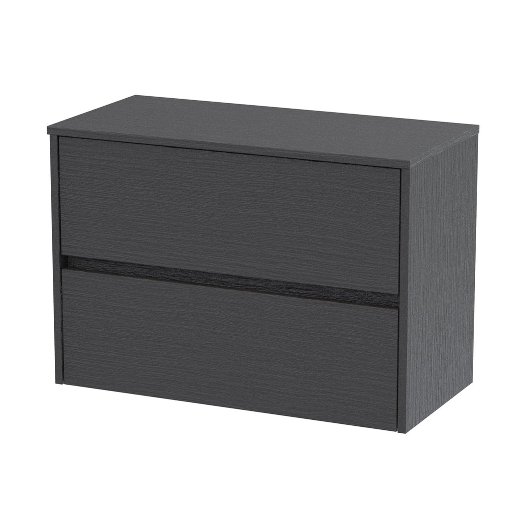 Nuie Havana 800mm Wall Hung 2 Drawer Unit & Worktop Contemporary Graphite Grey Woodgrain MFC Textured Woodgrain 557x805x390mm - JJ Building Materials