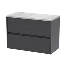 Nuie Havana 800mm Wall Hung 2 Drawer Unit & Worktop Contemporary Graphite Grey Woodgrain MFC Textured Woodgrain 561x805x390mm - HAV2206LBG - JJ Building Materials