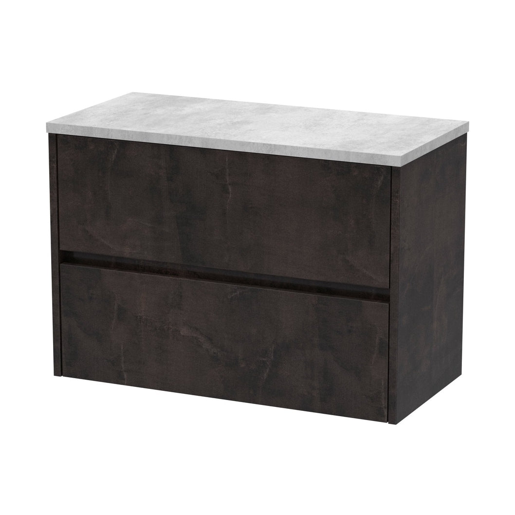 Nuie Havana 800mm Wall Hung 2 Drawer Unit & Worktop Contemporary Metallic Slate MFC Textured Matt 561x805x390mm - HAV2606LBG - JJ Building Materials