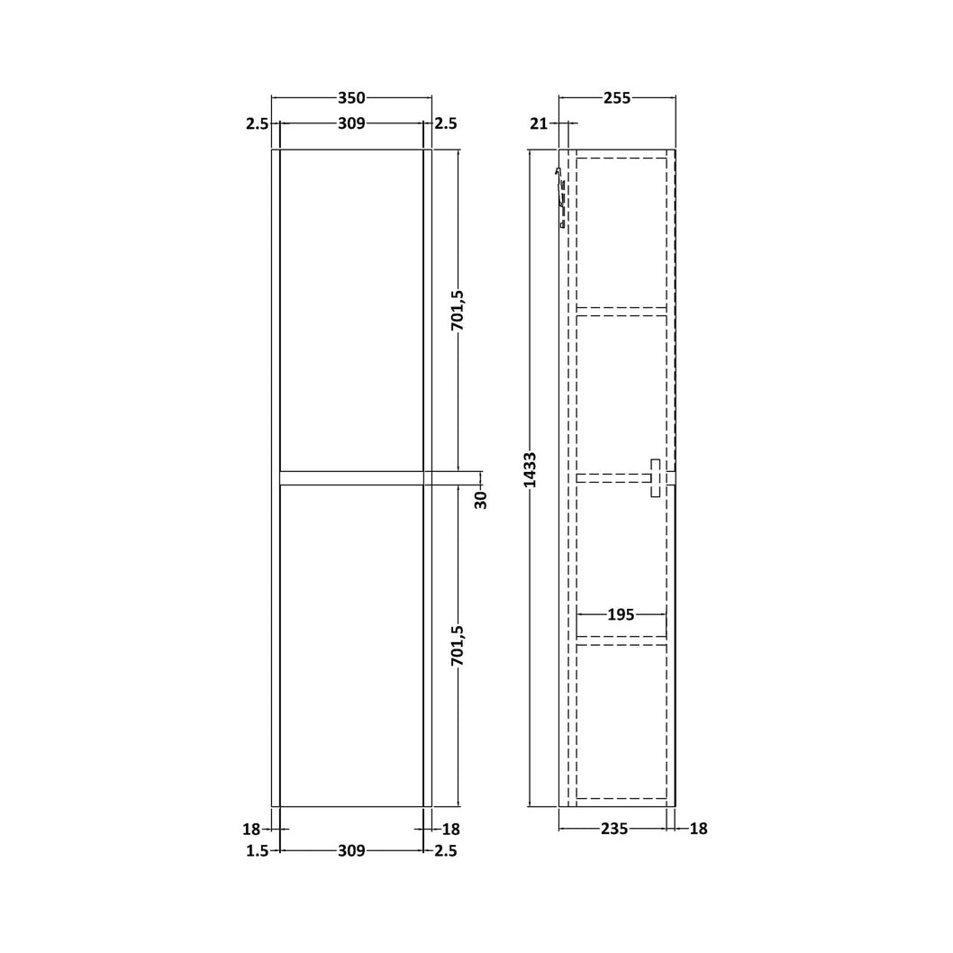 Nuie Havana Tall Unit Contemporary Coastal Grey MFC Smooth Matt 1433x350x255mm - JJ Building Materials