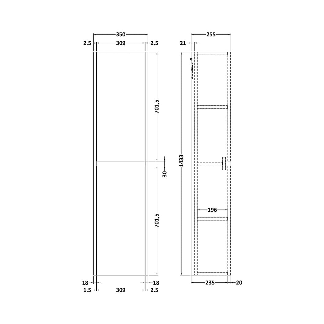 Nuie Havana Tall Unit Contemporary Metallic Slate MFC Textured Matt 1433x350x255mm - JJ Building Materials
