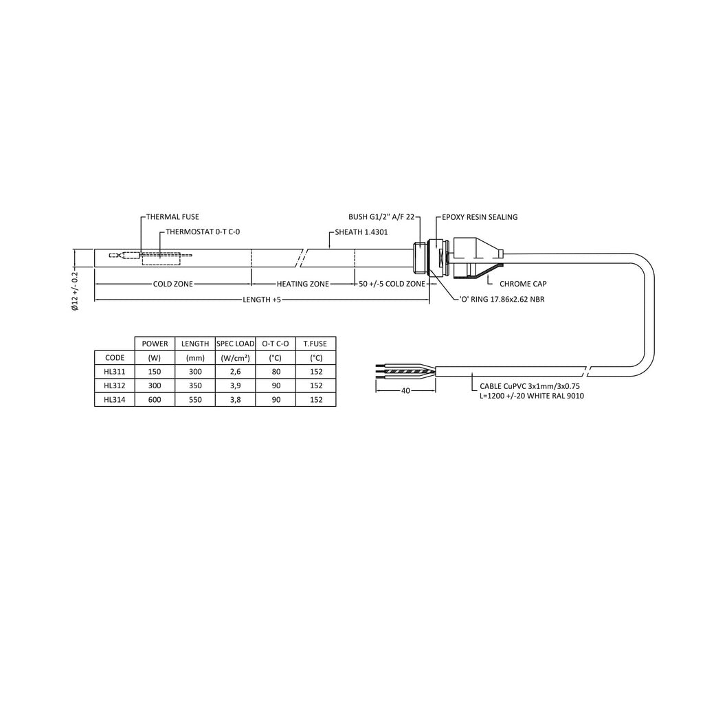 Nuie Heating Extras Heating Element (300 Watts) Contemporary Chrome Steel 436x56x40mm - JJ Building Materials
