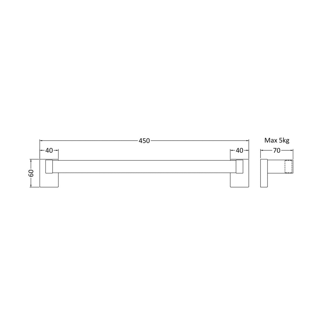 Nuie Heating Extras Magnetic Towel Rail Contemporary Chrome Stainless Steel 60x450x70mm - JJ Building Materials
