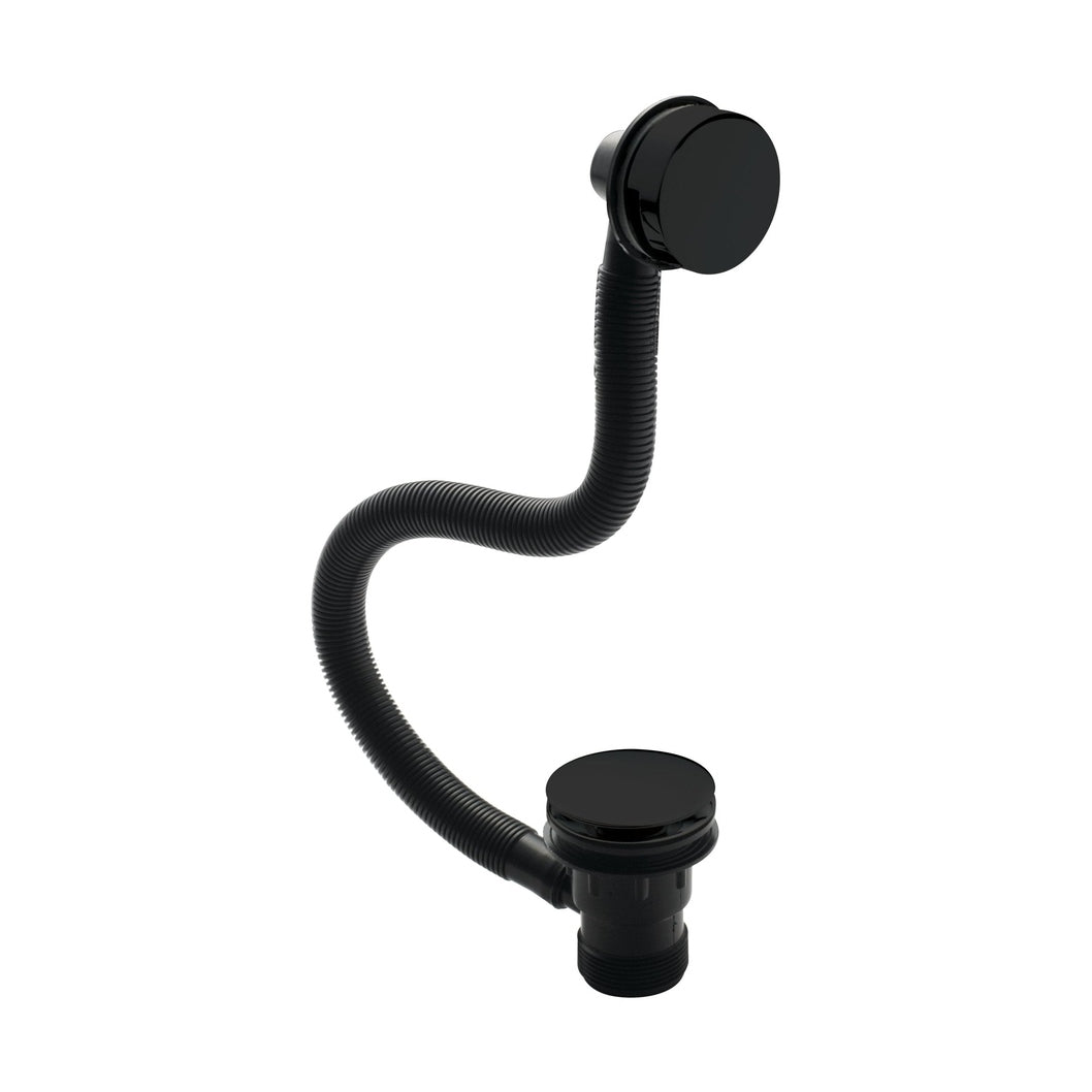 Nuie Inset Bath Push Button Waste Contemporary Matt Black Brass - JJ Building Materials