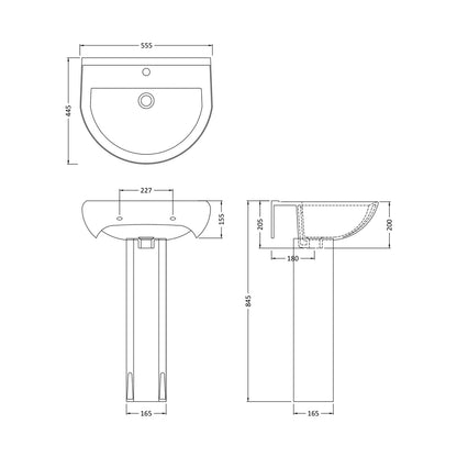 Nuie Ivo 550mm 1th Basin & Pedestal Contemporary White Vitreous China 845x555x445mm - JJ Building Materials