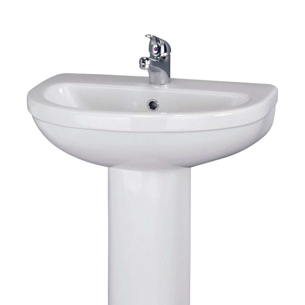 Nuie Ivo 550mm 1th Basin & Pedestal Contemporary White Vitreous China 845x555x445mm - JJ Building Materials