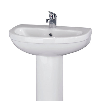 Nuie Ivo 550mm 1th Basin & Pedestal Contemporary White Vitreous China 845x555x445mm - JJ Building Materials