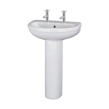 Nuie Ivo 550mm 2th Basin & Pedestal Contemporary White Vitreous China 845x555x445mm - JJ Building Materials