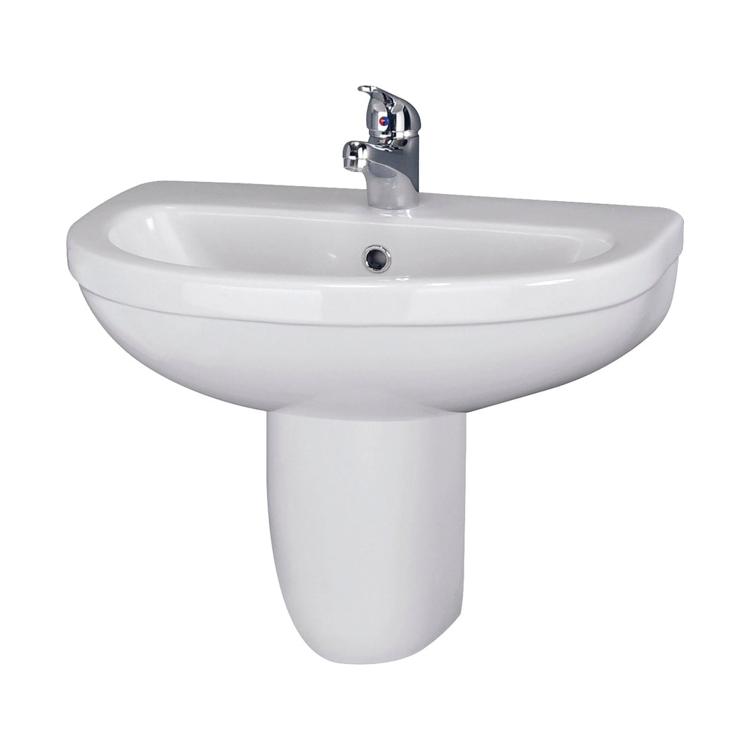 Nuie Ivo 550mm Basin 1th & Semi Pedestal Contemporary White Vitreous China 498x555x445mm - JJ Building Materials