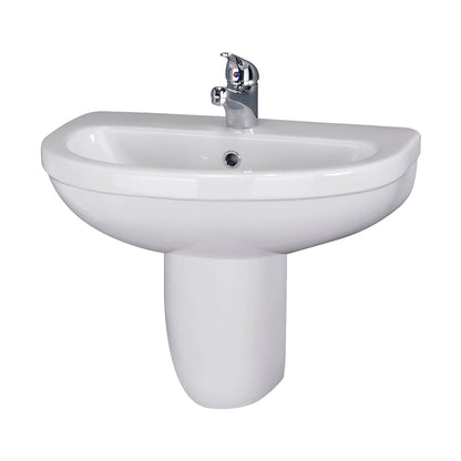 Nuie Ivo 550mm Basin 1th & Semi Pedestal Contemporary White Vitreous China 498x555x445mm - JJ Building Materials