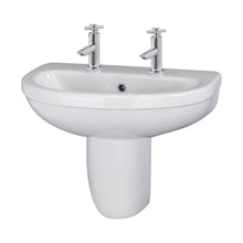 Nuie Ivo 550mm Basin 2th & Semi Pedestal Contemporary White Vitreous China 498x555x445mm - JJ Building Materials