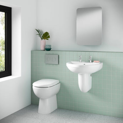 Nuie Ivo 550mm Basin 2th & Semi Pedestal Contemporary White Vitreous China 498x555x445mm - JJ Building Materials