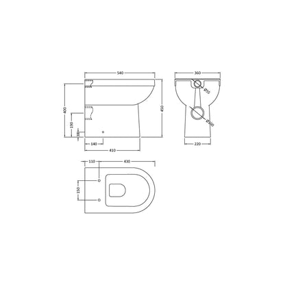 Nuie Ivo Comfort Height Back To Wall Pan Contemporary White Vitreous China 440x360x540mm - JJ Building Materials