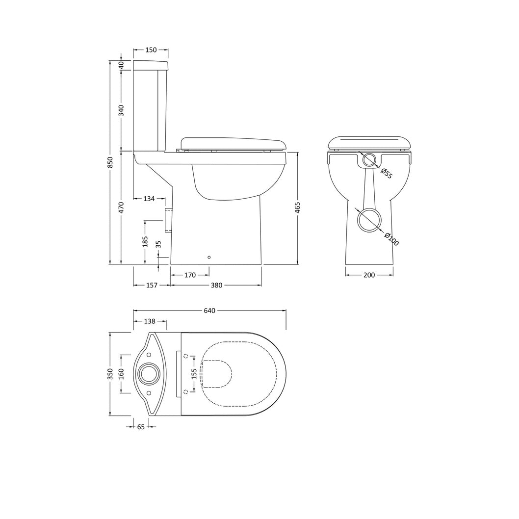 Nuie Ivo Comfort Height Pan & Cistern Contemporary White Vitreous China 850x350x640mm - JJ Building Materials