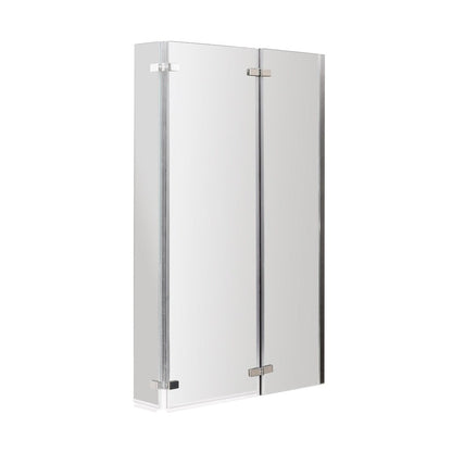 Nuie L-shaped Bath Screen Double Hinged Contemporary Chrome Aluminium 1400x812x38mm - JJ Building Materials