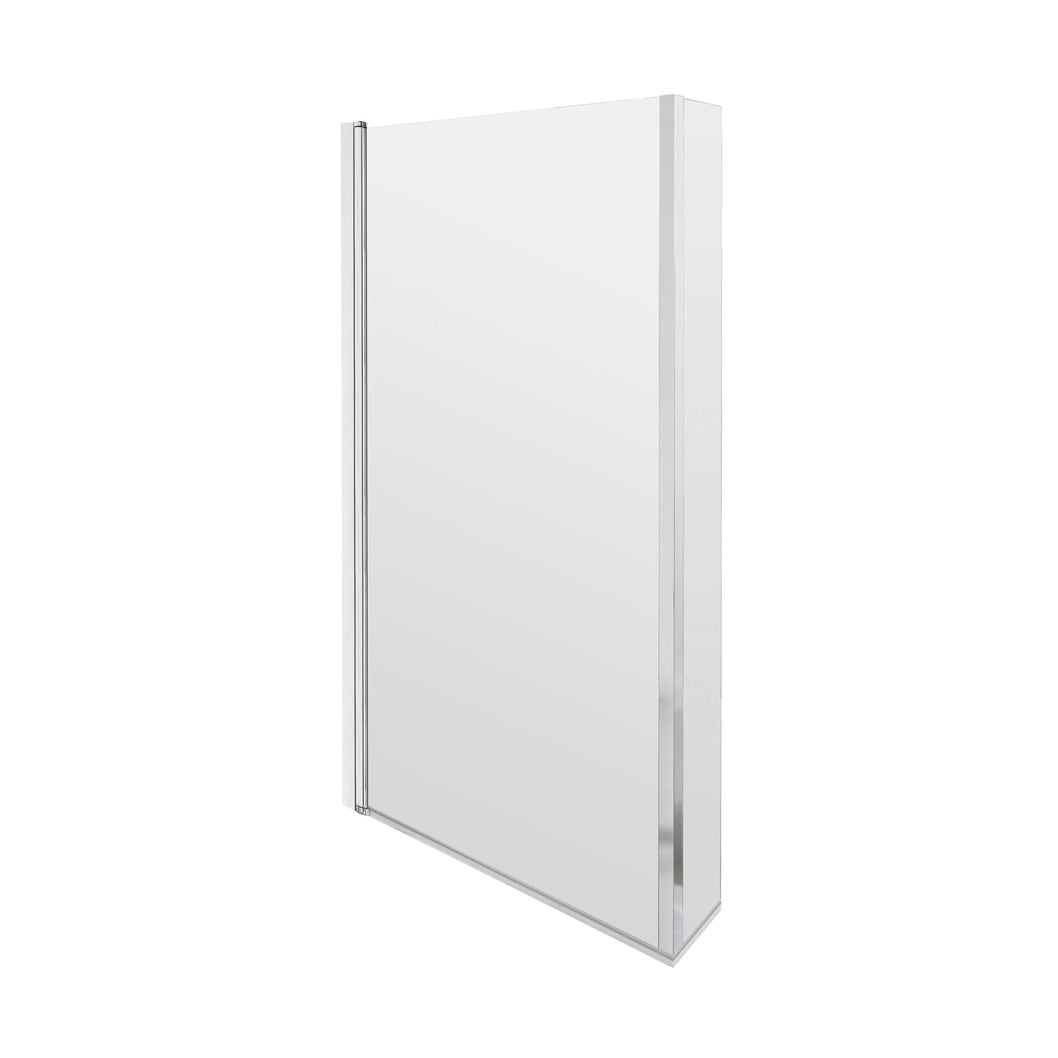 Nuie L-shaped Bath Screen Hinged Contemporary Chrome Aluminium 1430x795x150mm - JJ Building Materials