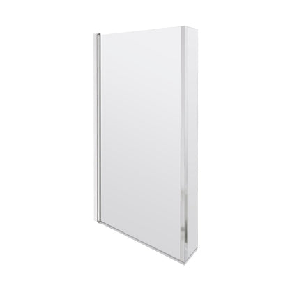 Nuie L-shaped Bath Screen Hinged Contemporary Chrome Aluminium 1430x795x150mm - JJ Building Materials
