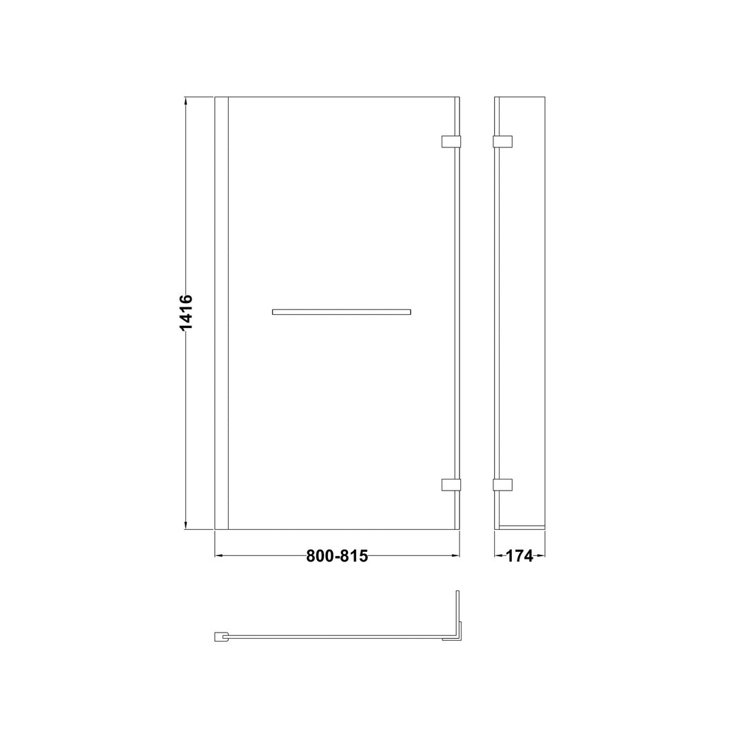 Nuie L-shaped Bath Screen Hinged With Rail Contemporary Chrome Aluminium 1416x815x38mm - JJ Building Materials