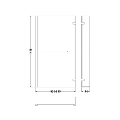 Nuie L-shaped Bath Screen Hinged With Rail Contemporary Chrome Aluminium 1416x815x38mm - JJ Building Materials