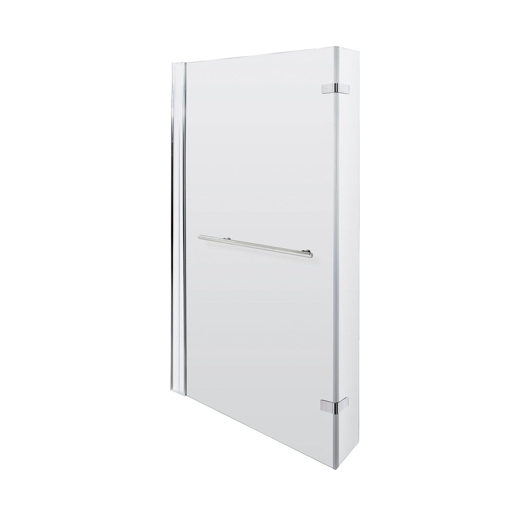 Nuie L-shaped Bath Screen Hinged With Rail Contemporary Chrome Aluminium 1416x815x38mm - JJ Building Materials