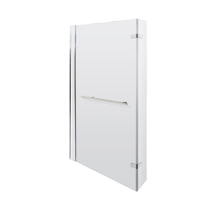 Nuie L-shaped Bath Screen Hinged With Rail Contemporary Chrome Aluminium 1416x815x38mm - JJ Building Materials