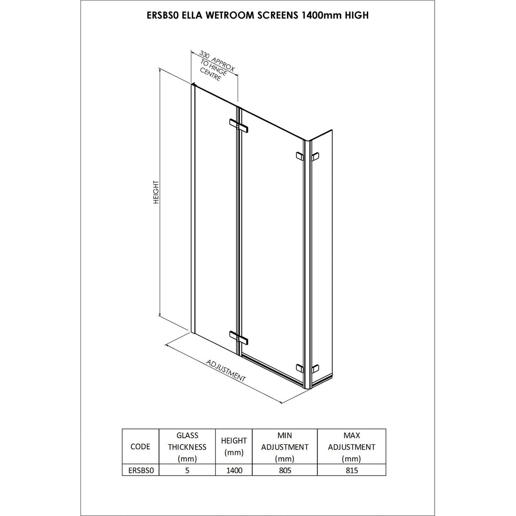 Nuie L-shaped Hinged Bath Screen Contemporary Chrome Aluminium 1400x760x38mm - JJ Building Materials