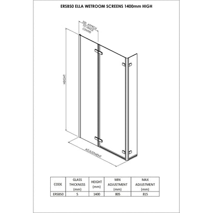 Nuie L-shaped Hinged Bath Screen Contemporary Chrome Aluminium 1400x760x38mm - JJ Building Materials
