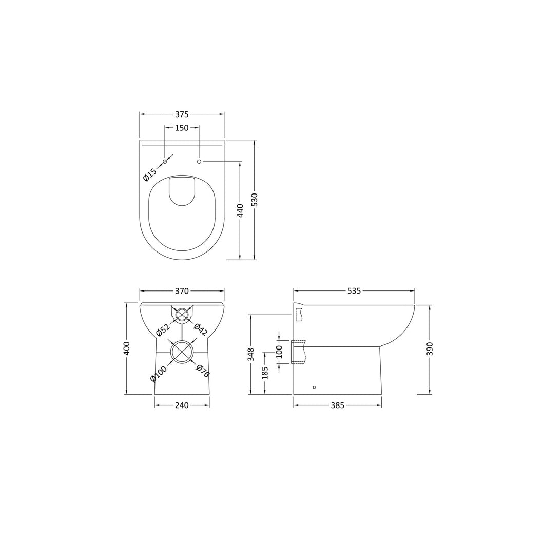 Nuie Lawton Back To Wall Pan Contemporary White Vitreous China 390x375x535mm - JJ Building Materials