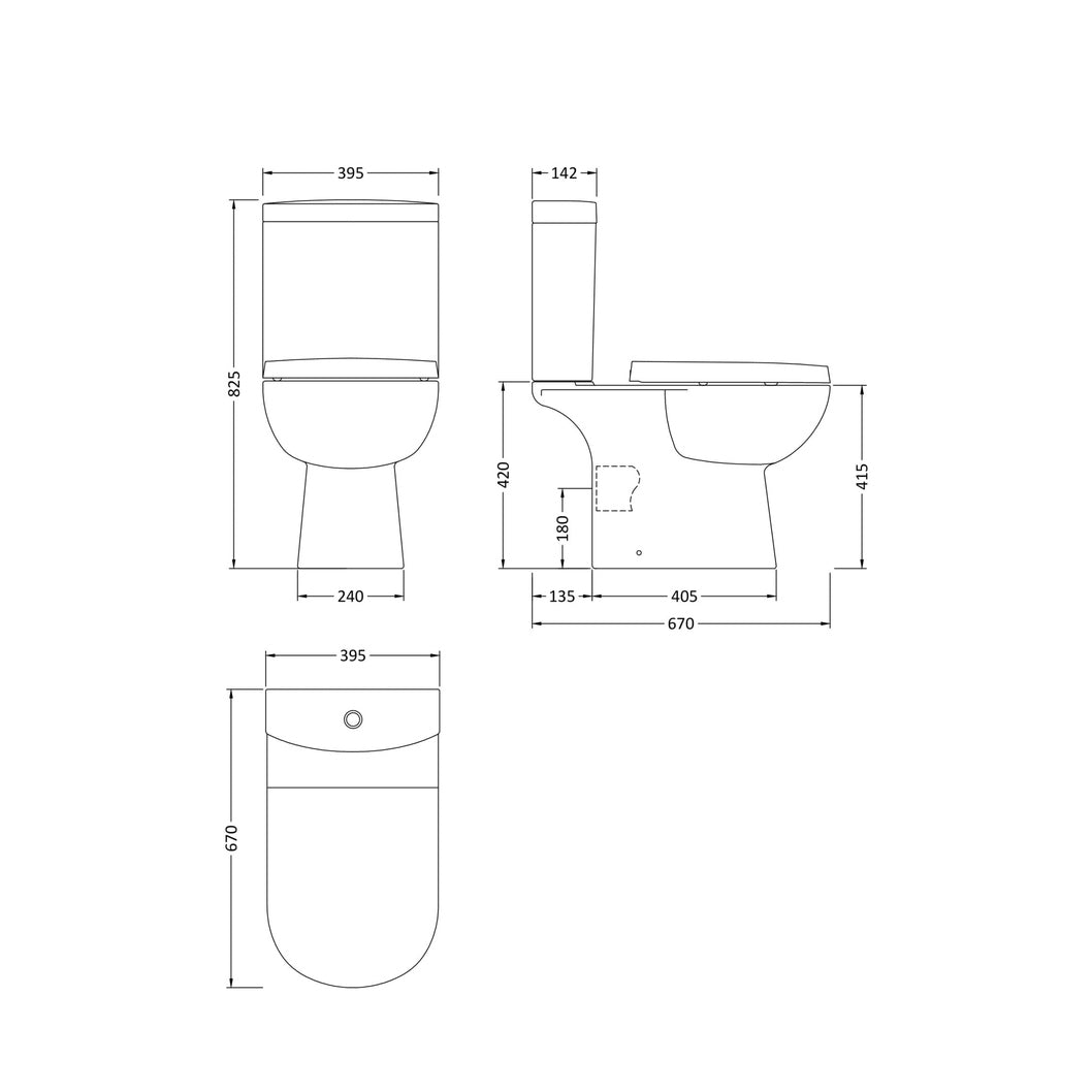 Nuie Lawton Close Coupled Wc Contemporary White Vitreous China 825x395x670mm - JJ Building Materials