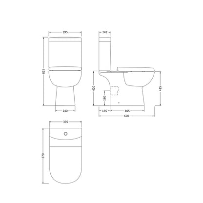 Nuie Lawton Close Coupled Wc Contemporary White Vitreous China 825x395x670mm - JJ Building Materials