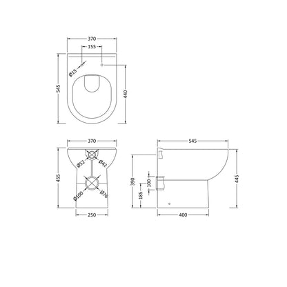 Nuie Lawton Comfort Height Back To Wall Pan Contemporary White Vitreous China 445x370x545mm - JJ Building Materials