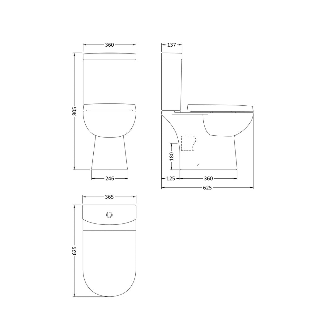 Nuie Lawton Compact Pan & Cistern Contemporary White Vitreous China 805x360x625mm - JJ Building Materials